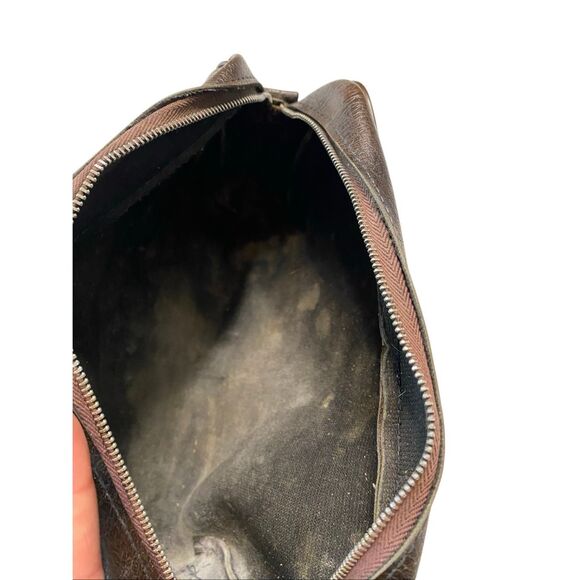 Brown Faux Leather Shaving Dopp Kit Travel Toiletry Bag Vintage Style Zip Case - Picture 7 of 11